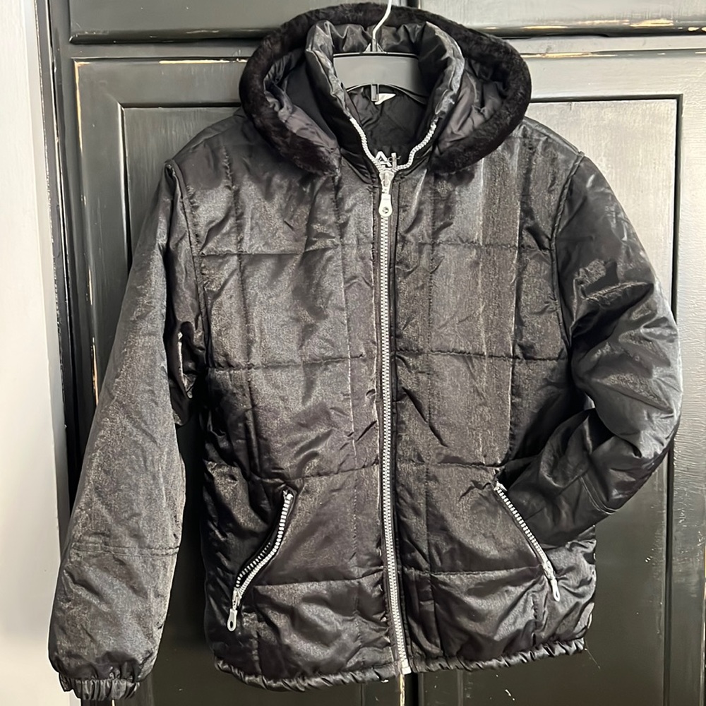 Vici Black puffer bomber jacket shiny fabric